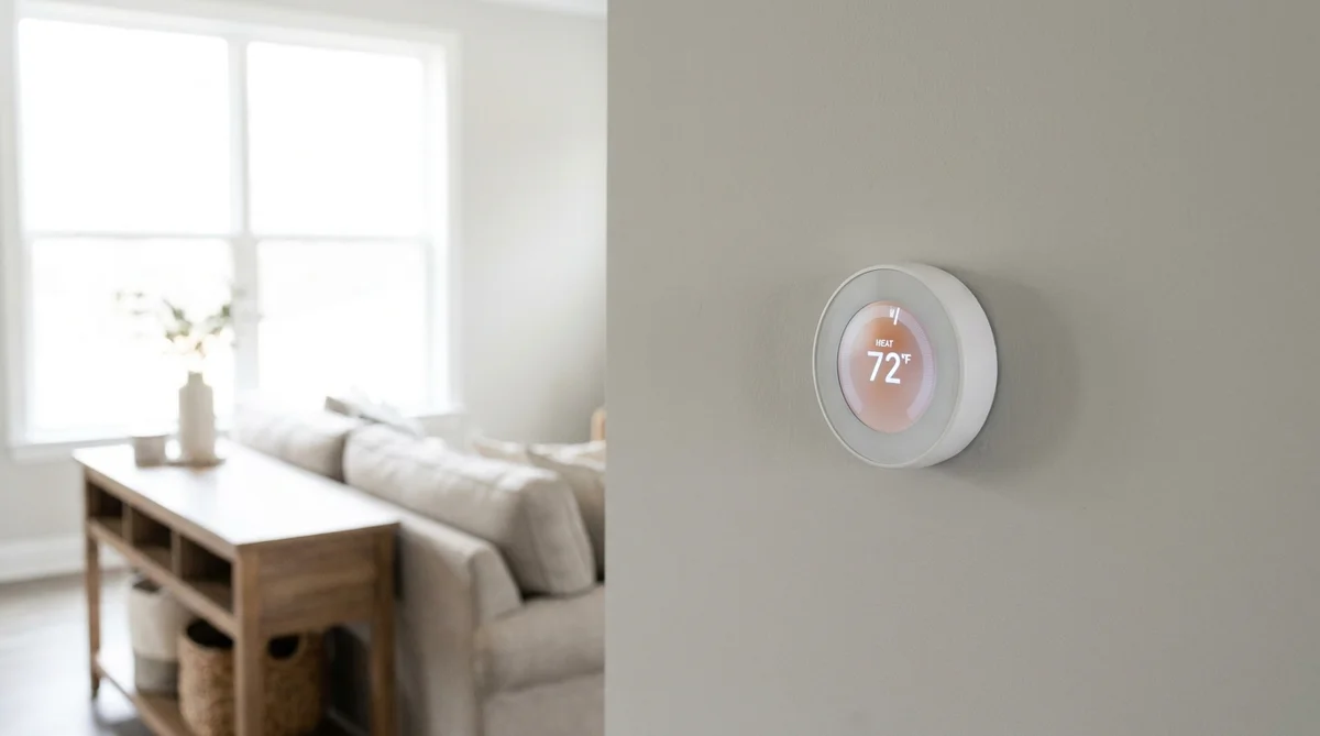 Smart thermostat set to heat mode controlling a heat pump system in a Raleigh NC home